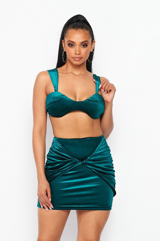 Green Velvet Skirt Set